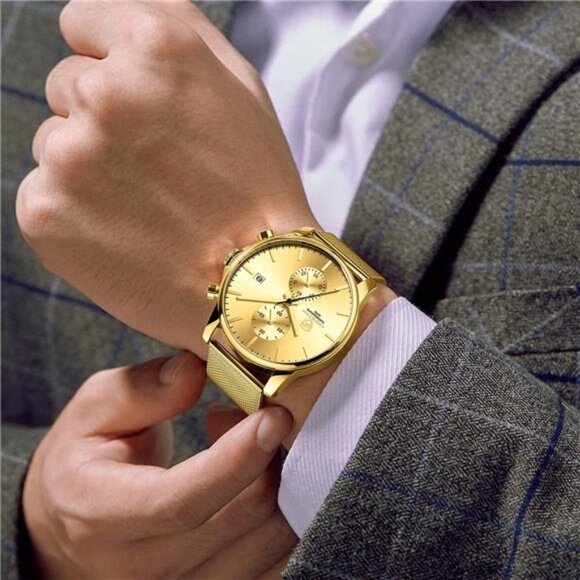 Mens Watch Fashion Sleek Minimalist Quartz Analog Mesh Stainless - Picture 7 of 7